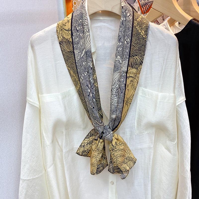 Summer Fresh Mint Green Double Crepe Silk Chain Shape Pattern Mulberry Silk Versatile Long Silk Scarf Scarf