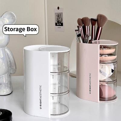Rotating Dustproof Storage Box Multifunctional Makeup Brush Beauty Sponge Storage Box Hair Accessories Jewelry Sundries Organize