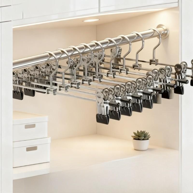 Modern Stainless Steel Pants Hanger With Nonslip Clamps For Home Clothes Organization