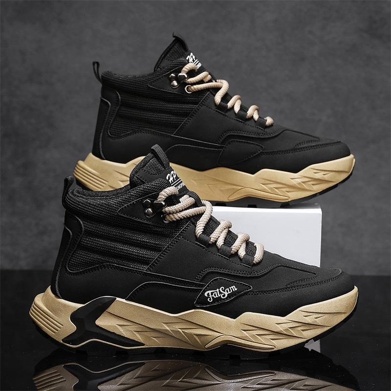 

Men s shoes autumn and winter high-top retro Paladin outdoor hiking shoes leather waterproof sneakers trendy dad shoes 44 чорний