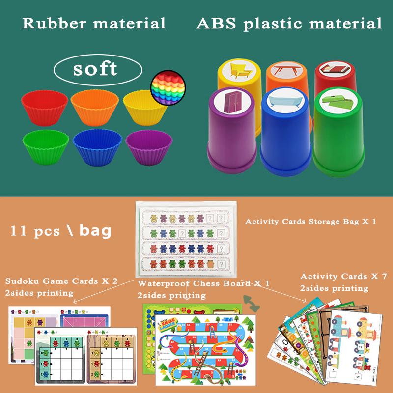 Scatola Giocattoli Montessori Tazze Arcobaleno Impilabili Orsetti Contatori Pesi Colorati Giocattoli Sensoriali Bambino Montessori Giocattoli Educativi Giochi Bambini