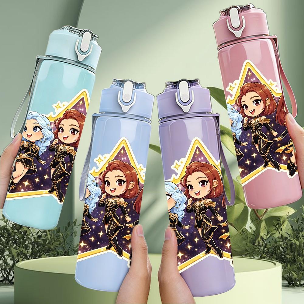 1PC Star Frame Chibi Character Group 750ml Color Plastic Sports Water Bottle Leakproof Flip Straw Lid For Sports Office Home Use