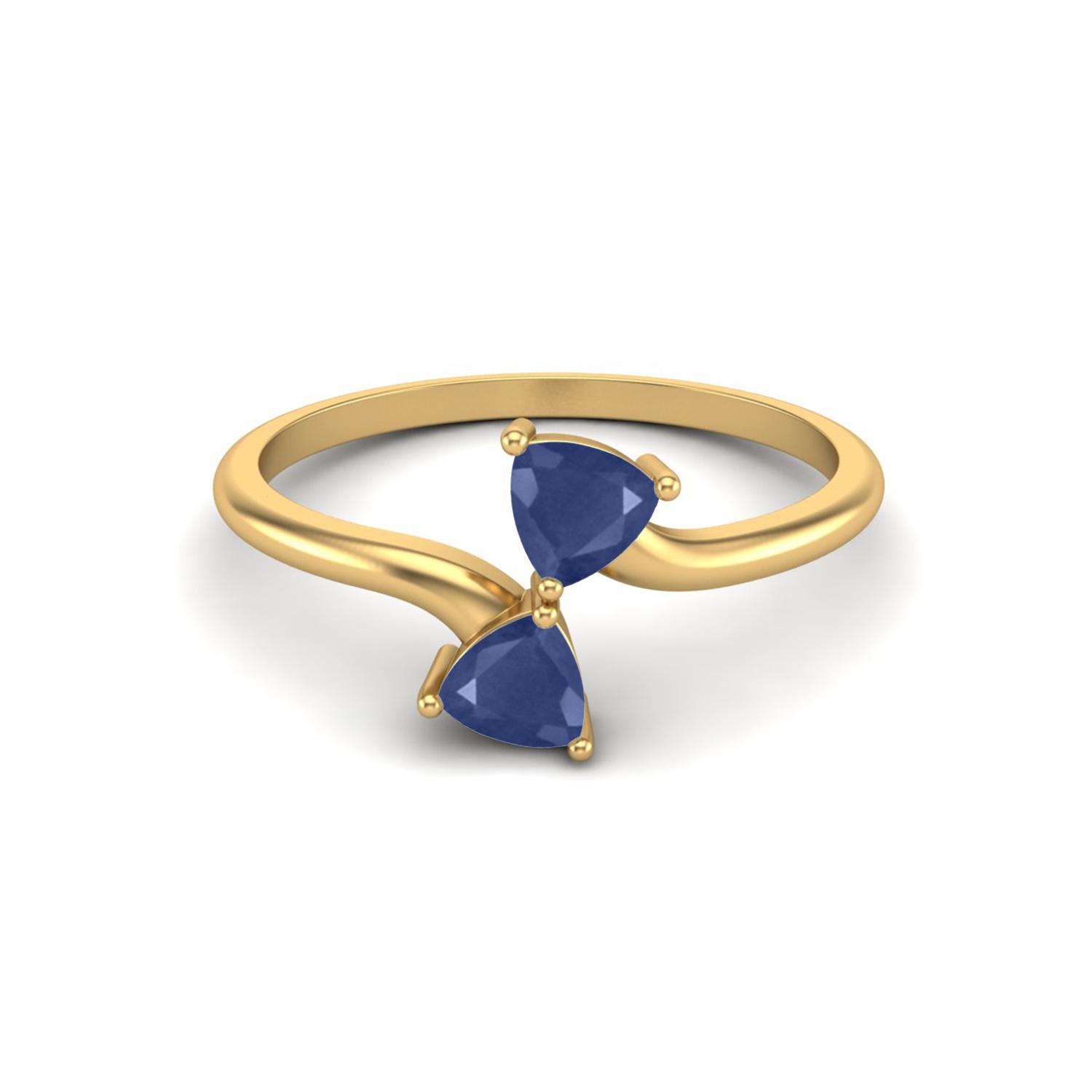 0.54 Cts Trillion Blue Sapphire Double Stone Bypass 925 Sterling Silver Gold Vermeil Women Wedding Ring