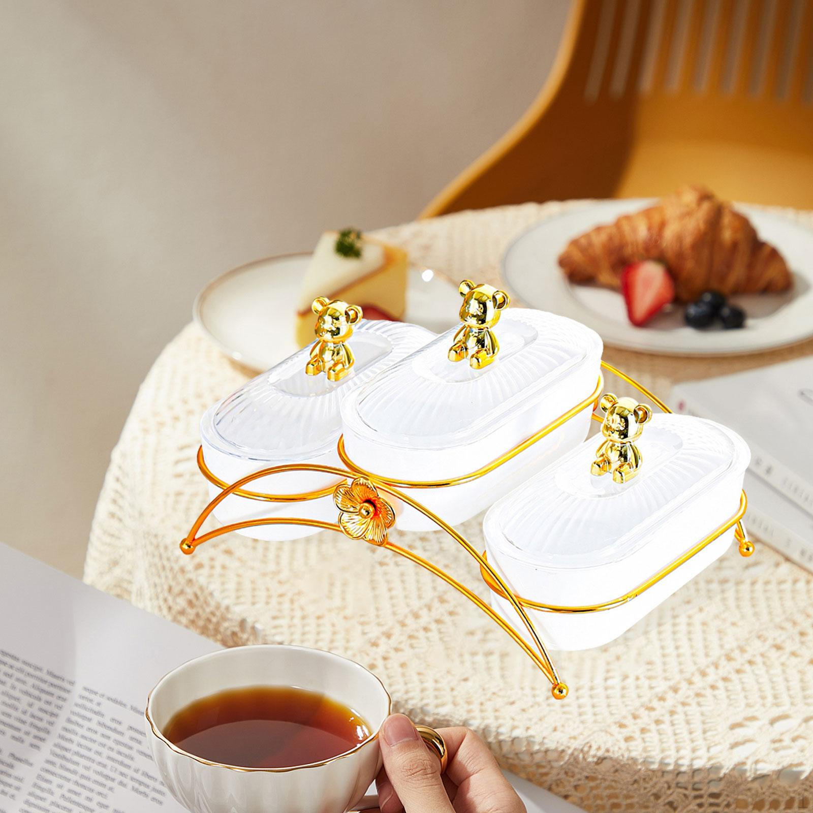 

Dessert Dividing Plate Serving Platter with Lid Decorative Container Nordic Stylish Dried Fruit Tray 3 Grid Bear