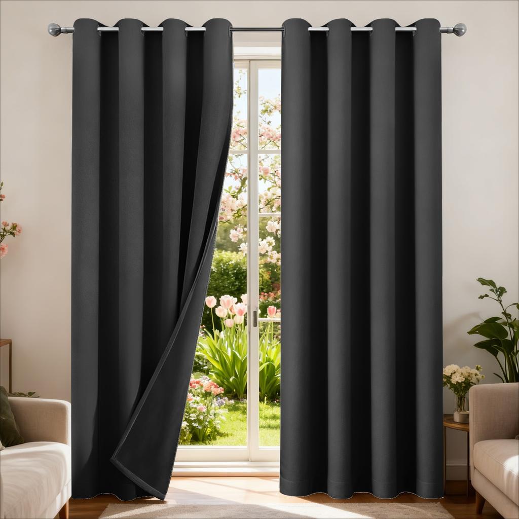 Blackout Curtain for Living Room Polyester Pongee Grommet Thermal Insulated Light Blocking Curtain Drape for Patio French Door