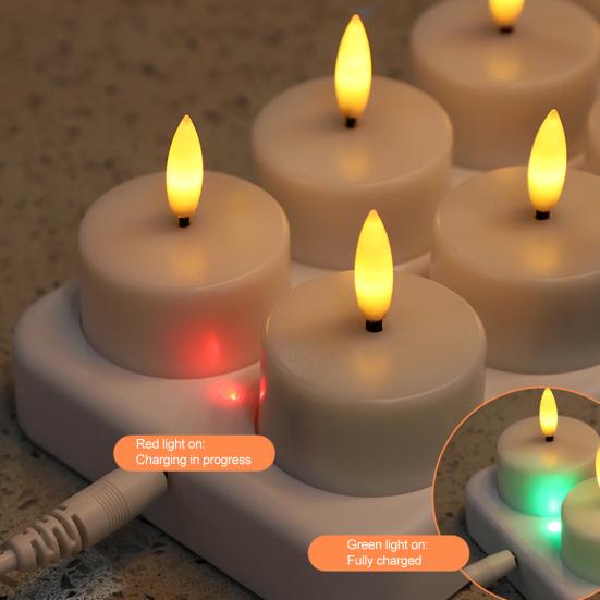 4/6/12 Holes Flameless Tea Light Candles Rechargeable Flickering LED Candles LED Votive Candle Battery Operated Electric Candles