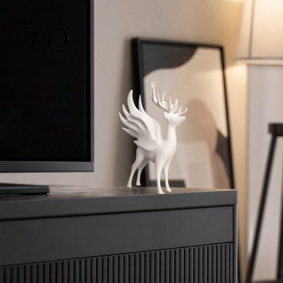 Reindeer Figurine for Home Decor Christmas Elk Statue with Wings, 3D Printed Figurine, Modern Animal Art Standing Deer Sculpture Dining Table,