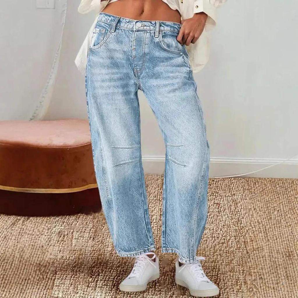 Elegant Splice Mid Waist Jeans Women Denim Pants Wide Leg Long Pant Mom Y2k Loose Casual Regular Straight Trousers