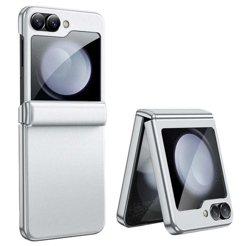 

For Samsung Galaxy Z Flip6 5G Case Electroplating Magnetic Hinge PU+PC Phone Cover Beige