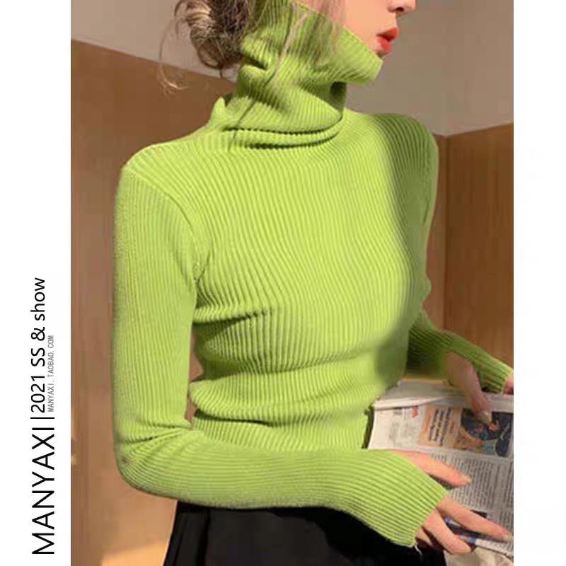 Women's Solid Color High Neck Thumb Hole Turtleneck Sweater - Autumn/Winter Stylish Thick Knit Long Sleeve Base Layer