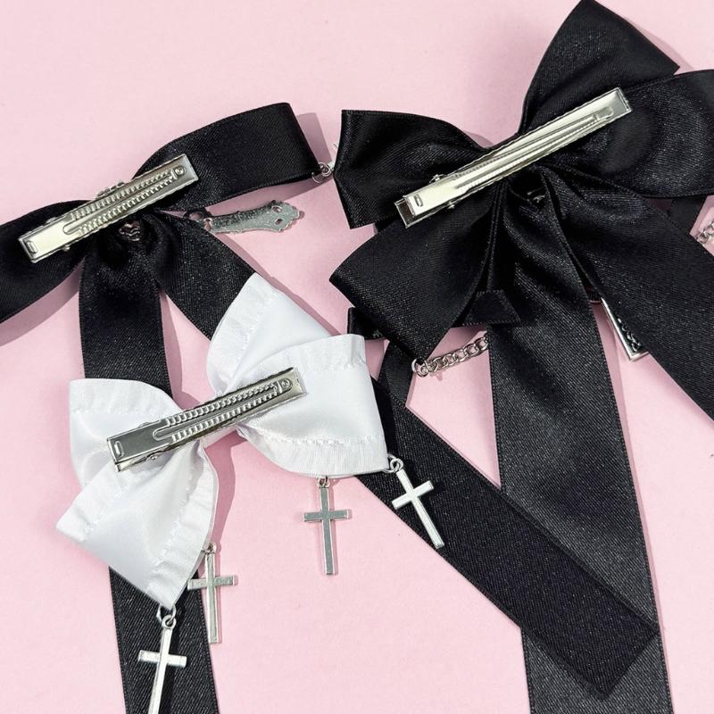 1PC Elegant Bows Hair Clip with Heart Crosses Design Soft Fabric Hairpin For Women Girls Daily Use