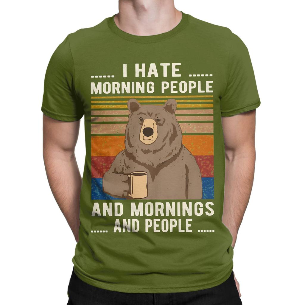 Funny Vintage Bear I Hate Morning People And Mornings And People Bear Drinking Coffee Tshirt Summer For Unisex Tee Shirt