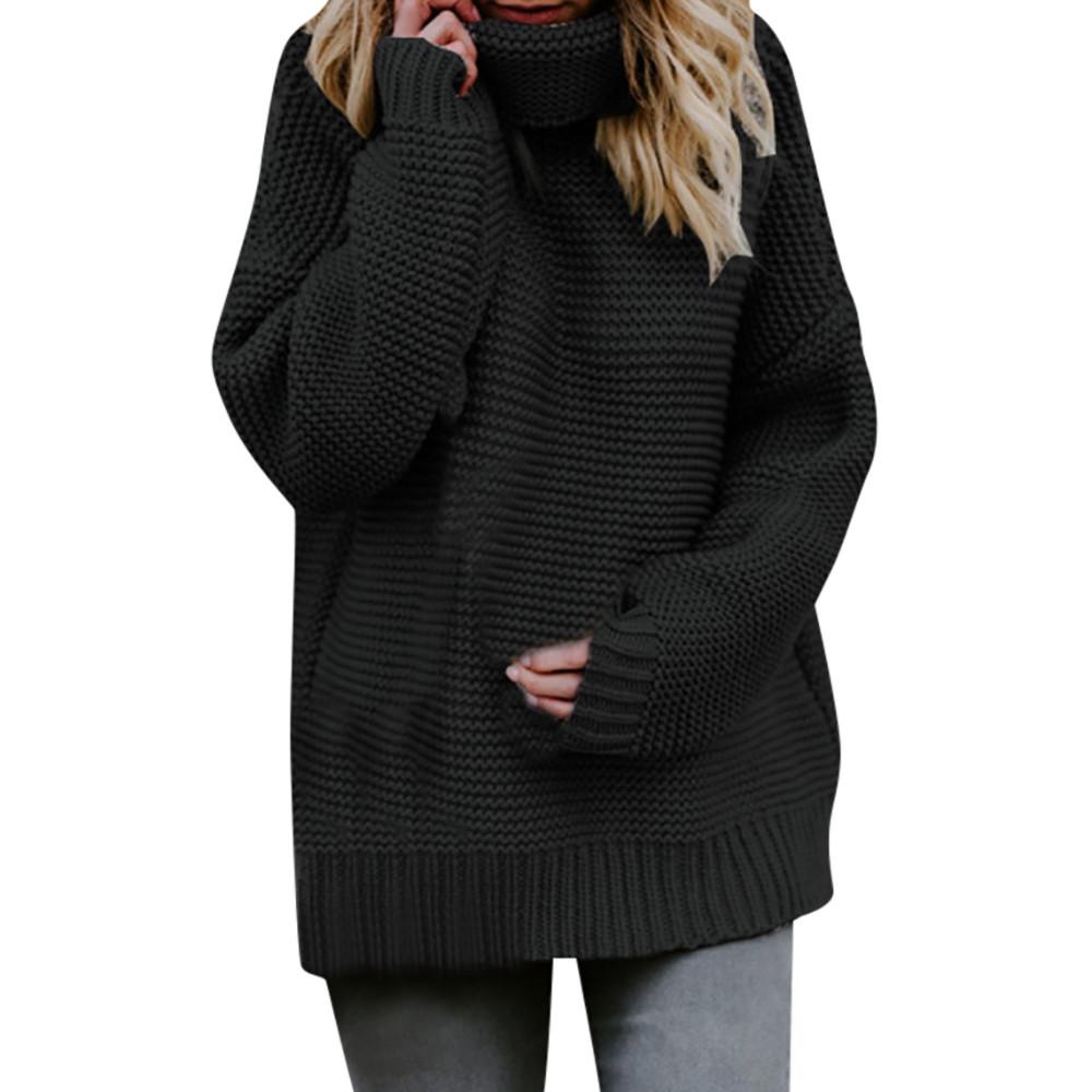 Women Long Sleeve Loose Turtleneck Knitted Sweater Jumper Pullover Top Blouse