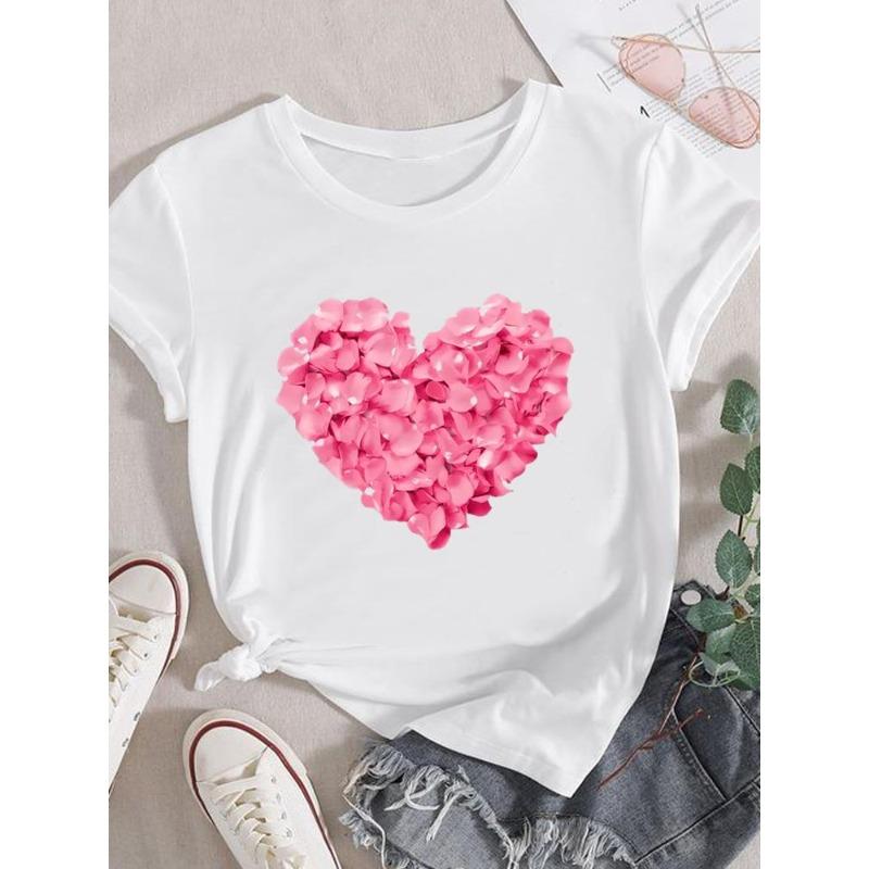 (European Size)  Lovely Women Short Sleeve Fashion Tee Trend Watercolor Style Top Clothing Print Lady Casual T-shirt Female Graphic T-shirts