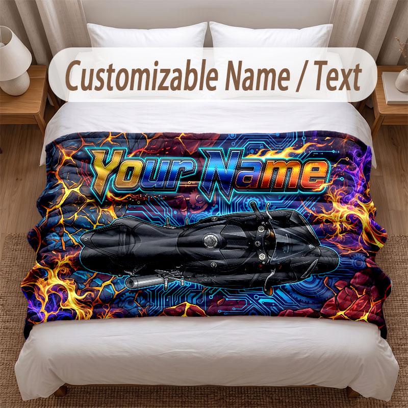 Coperta Morbida a Tema Motociclista Biker Stampa Personalizzata con Nome Testo Coperta Calda Decorazione per Casa Divano Camera da Letto