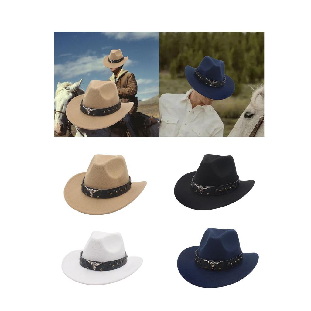 Western Cowboy Hat Women Men Decor Classic Western Cowgirl Hat Sun Protection Hat for Gift Winter Fall Party Costume Accessories