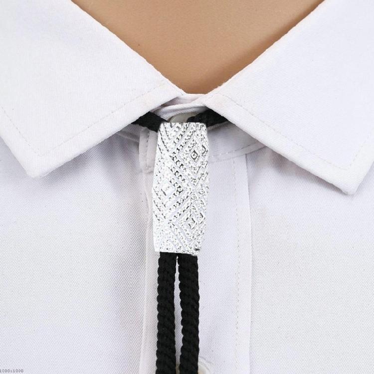 Braided Shoestring Tube Bolo Tie Carved Charm Cowboy Necktie Necklace