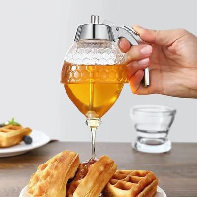 1pc Honey Dispenser, Liquid Sauce Oil Juice Syrup Jam Storage Jar, Squeeze Bottle, Kitchen Bar Organizers, Clear Pot, Honeycomb