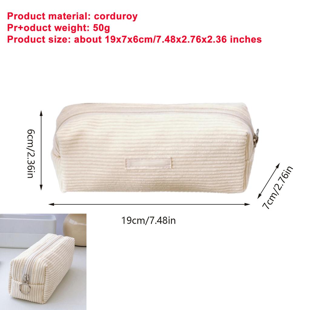 Cream Pencil Bag Zipper Makeup Brush Holder Corduroy Pencil Case Pouch Box Organizer Gift For School Student Teen Adults Travel