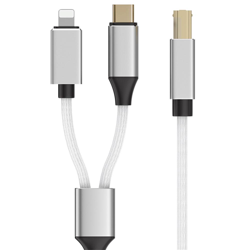 

1m 2-in-1 iP+Type-C to Midi Adapter Cable for Printer/Electronic Keyboard/Mixer/Sound Card Silver