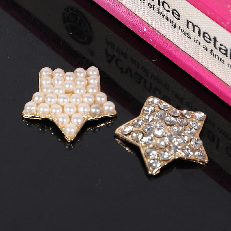 Engood 50Pcs Five-pointed Star Rhinestone Pearl Alloy Buttons Sewing Trim & Embellishments Craft DIY Hair Accessories Buckles