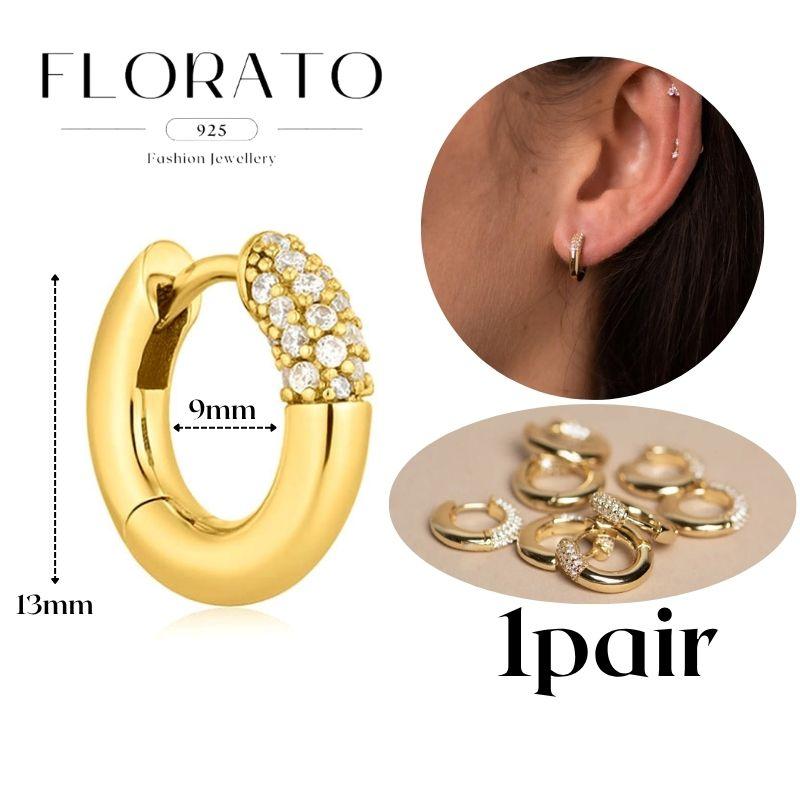Perforation 925 Silver Ear Needle Minimalist Hoop Earrings Metallic Gold Earrings For Women CZ Fashion Jewelry