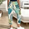 Women Plus Size Leaf Printed Jogger Pants Drawstring Waist Side Pockets Cuffed Ankle Casual Pants