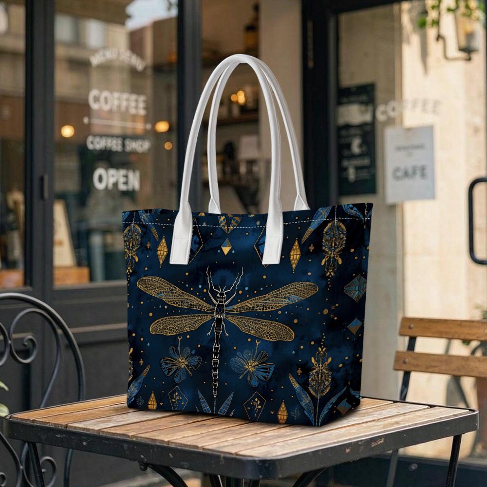Elegant Dragonfly Pattern Tote Bag Fashion Portable Daily Carry Shoulder Bag