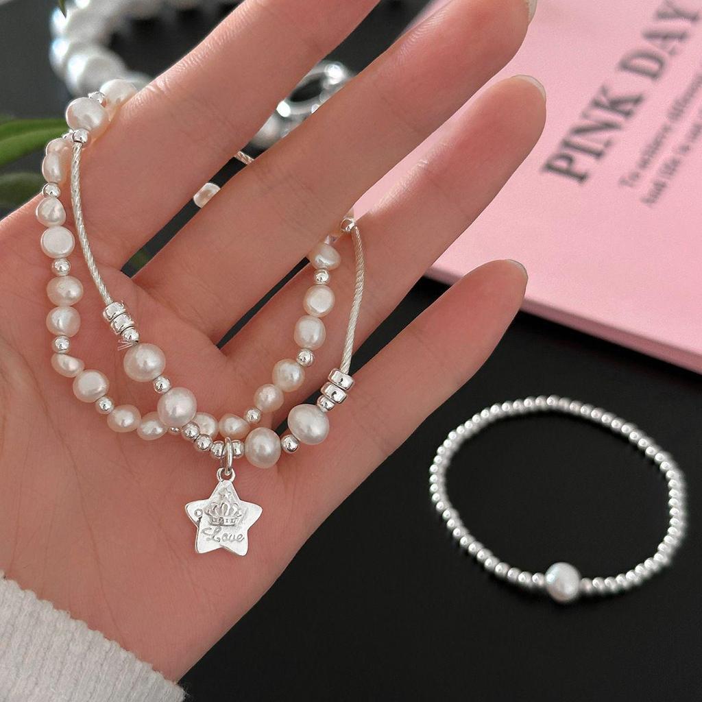 Elegant Pearl Star Pendant Bracelet for Women - Light Luxury Silver Wristband Jewelry