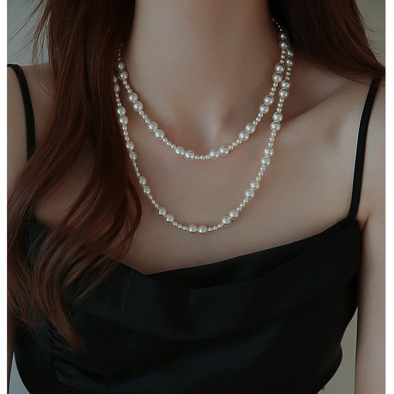 Korean Temperament Gentle Can Be Stacked Geometric Pearl Necklace Accessories Women's Sweater Chain Accessories