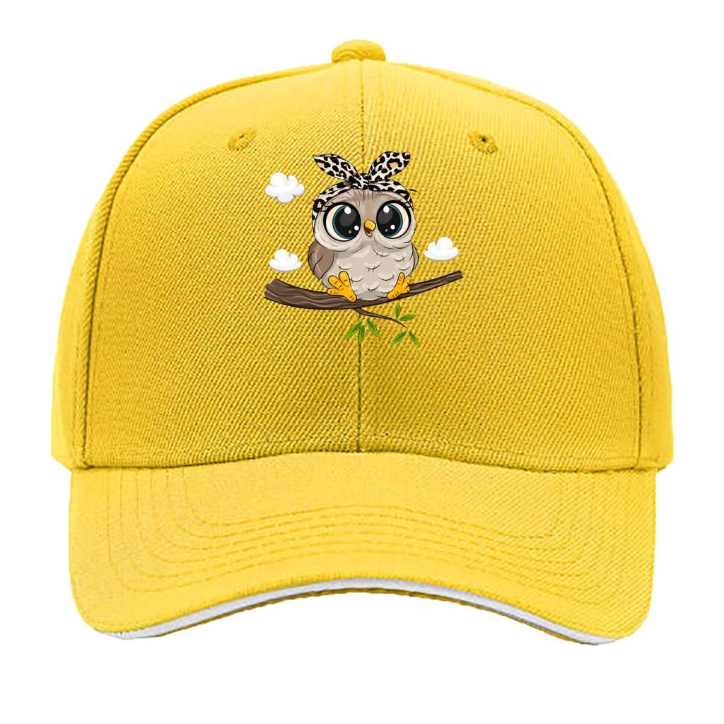 Cute Leopard Bow Owl Sitting On Branch Sandwich Baseball Cap Unisex Women Sun Cap Outdoor Workouts Hat
