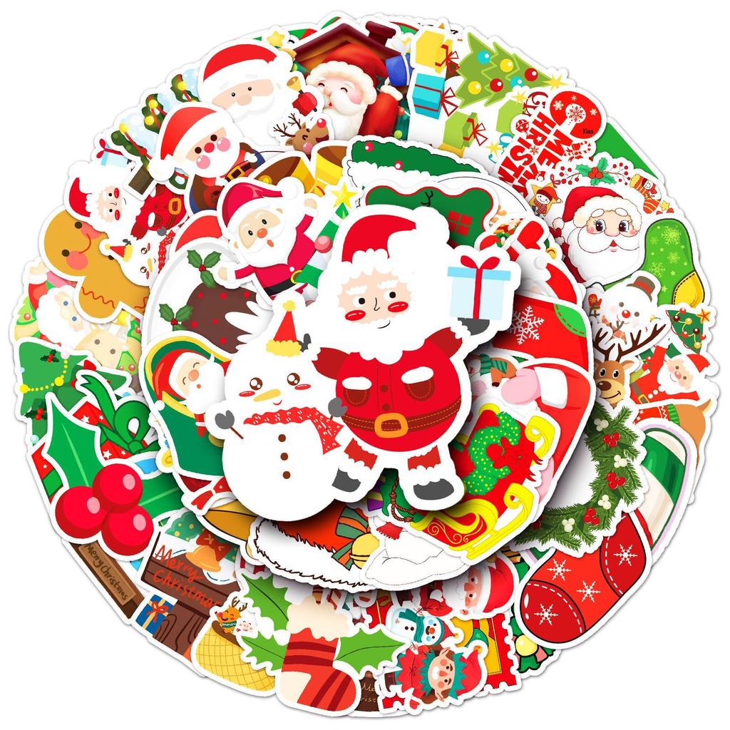50pcs Waterproof Christmas Cartoon Doodle Stickers: Festive Decorations for Skateboards, Water Cups & Luggage