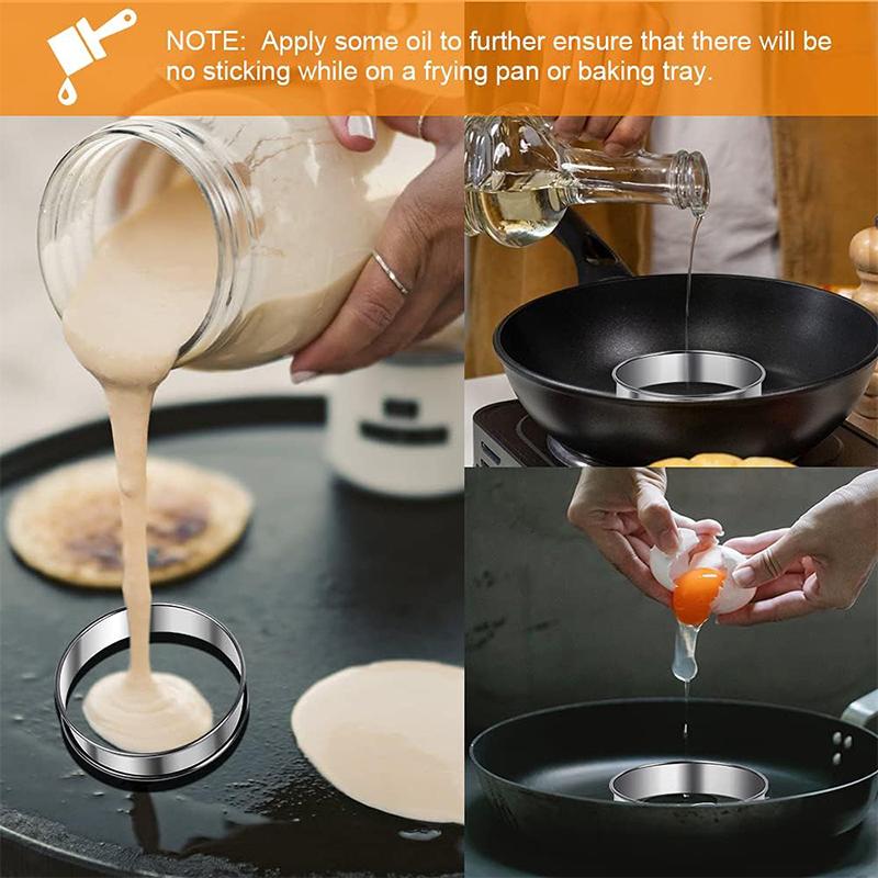 LMETJMA 6Pcs 10.5cm English Muffin Rings Crumpet Rings Double Rolled Tart Ring Stainless Steel Muffin Tart Rings Mold JT169