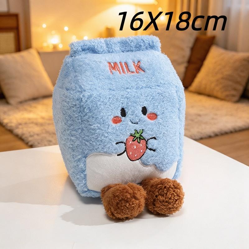 Kawaii Quadratische Geschenkbox Plüschpuppe mit großer Schleife, Mehrfarbige flauschige Milchkarton-Stofftier, Weiches Plüschornament für Geschenke. as picture