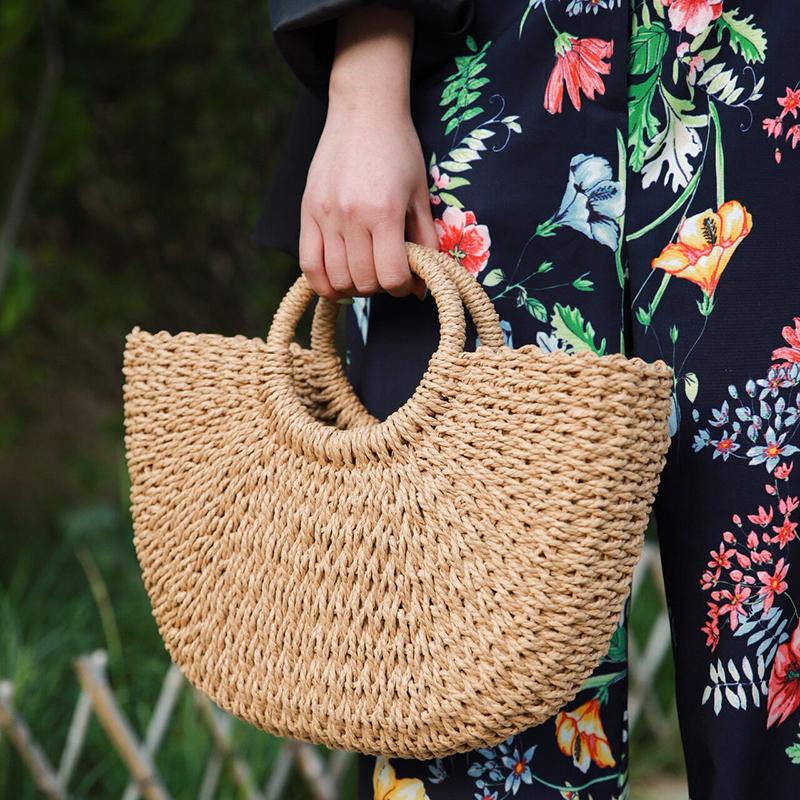 MOON Straw Handbags Women Summer Beach Bag Rattan Bag Handmade Vintage Woven Handbag For Women bolsa femme