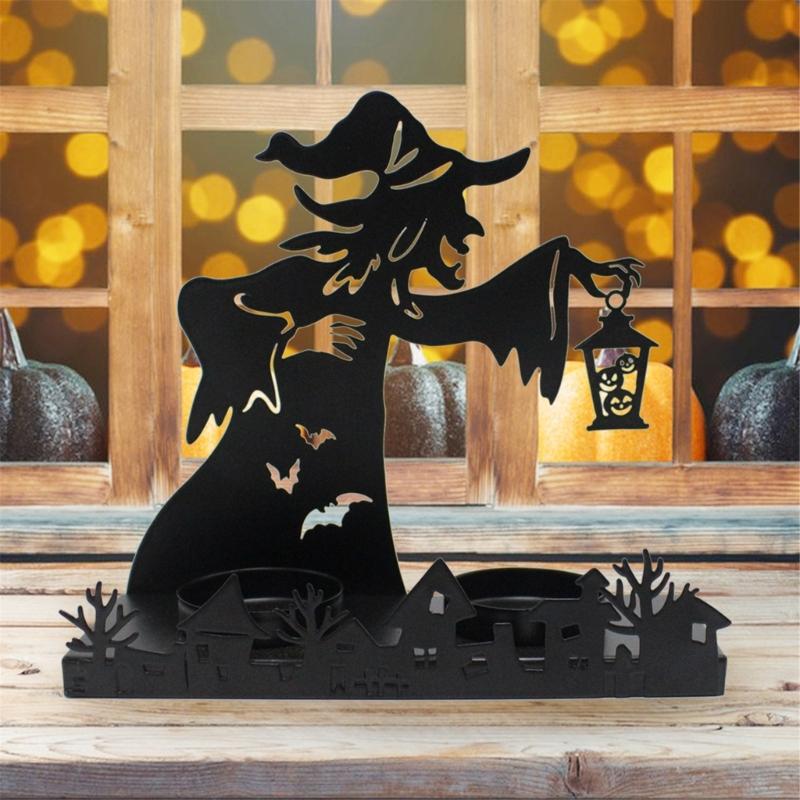 Witches Shape Iron Candle Holder,Witches Lamp Candle Stand for Halloween Party and Haunteds House Display