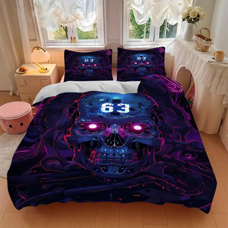 3pcs Cyberpunk Skull Bedding Set, Includes 1 Comforter + 2 Pillowcases, Without Pillow Inserts, Soft Comfortable, Lightweight Breathable, Pr