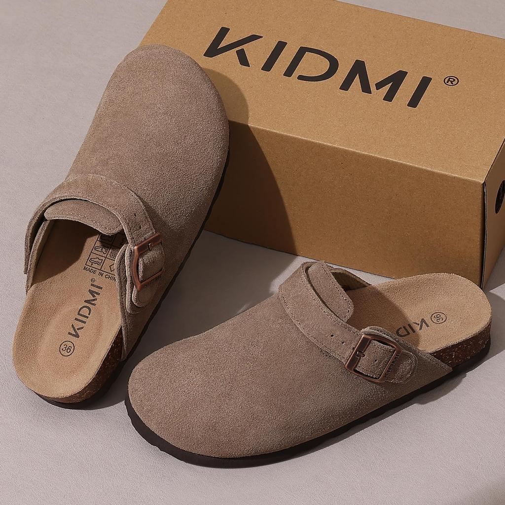 Fashion Crestar Women's Suede Clogs with Adjustable Strap Fashion Cork Footbed Genuine Leather Mules Outdoof New Slip on Potato Shoes