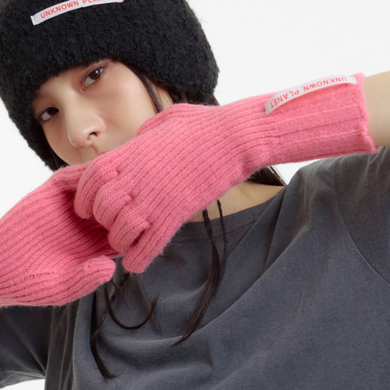 UNKNOWN PLANET Finger Hole Knit Gloves Pink_FINGER HOLE KNIT GLOVES PINK