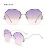 Irregular Round Sunglases Women Trendy Designer Gradient Fashion Colorful Sun Glasses Female Rimless Metal Curved Temples
