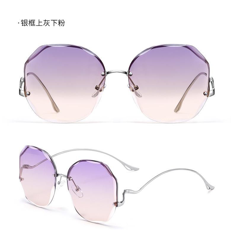 Irregular Round Sunglases Women Trendy Designer Gradient Fashion Colorful Sun Glasses Female Rimless Metal Curved Temples