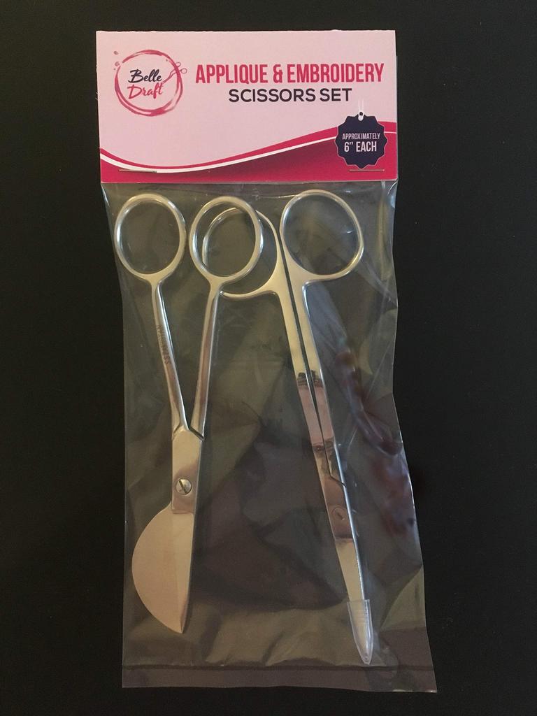 Belle Draft Stainless Steel Applique Duckbill Scissors with Offset Handle Machine Embroidery Double Curved Scissors Bundle 6-inch Blade, 6-inch