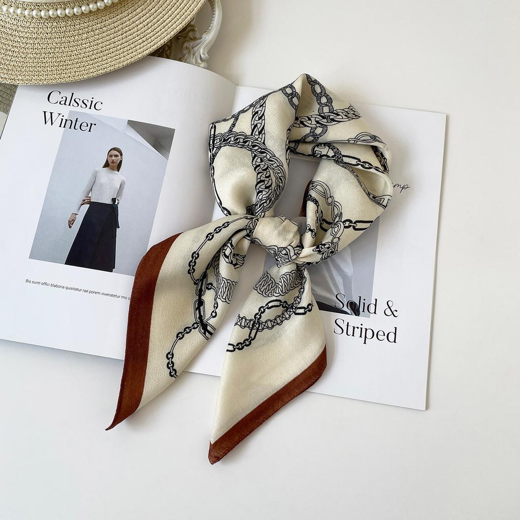 Fashion versatile herringbone pattern cotton and linen silk scarf high-end chain printing square scarf decorative scarf women's scarf