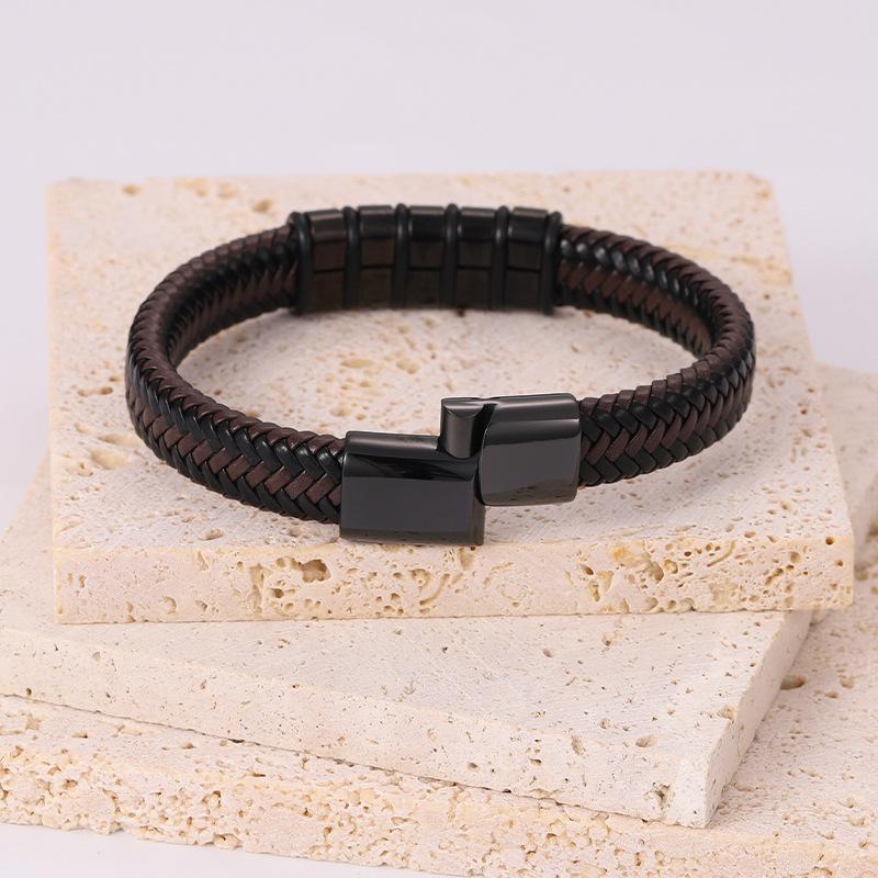 Braccialetto Antistatico - Uomo Acciaio Inossidabile Pelle Stile Retro Magnetico Intrecciato Braccialetto Antistatico