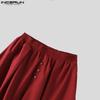INCERUN Men Casual Elastic Waist Solid Wide Legs Pants Long Trousers with Pockets