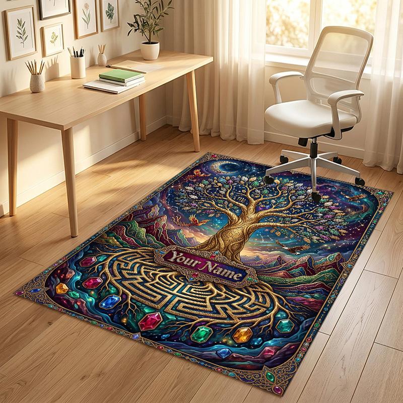 Tree Life Fantasy Theme Soft Crystal Velvet Rug Custom Name & Text Print Non Slip Floor Rug for Bedroom Living Room
