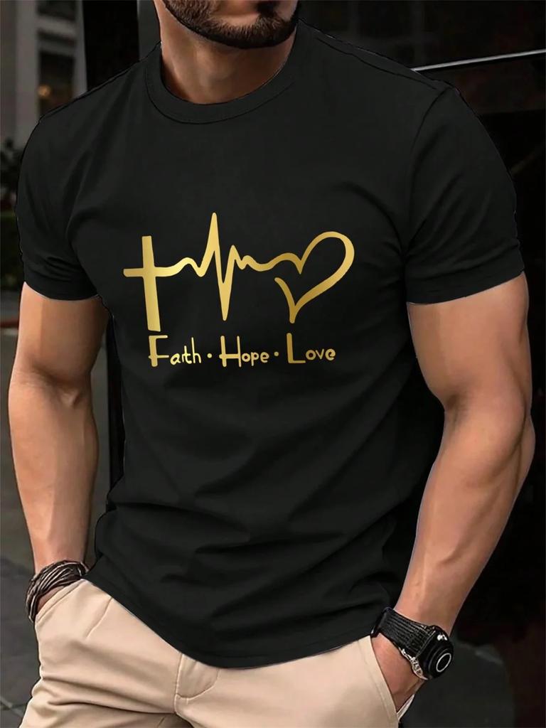 Fashion Men's Faith Hope Love 3D Printed T-shirt Summer Outdoor Sports Fitness Top Casual Comfortable Round Neck Short Sleeve Hoodie