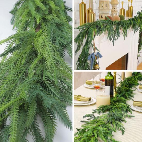 Artificial Pine Garland Realistic Faux Norfolk Pine Garland Real Touch Winter Greenery Garland for Christmas Table Mantle Wall Fireplace Decor