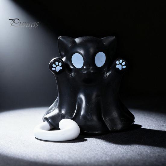 Autumn Harvest Home Decoration 2 Pcs Halloween Ghost Statue, Cute Cat Figurine, Cartoon Unique Thanksgiving Gifts for Friends Mini Spooky Kitten