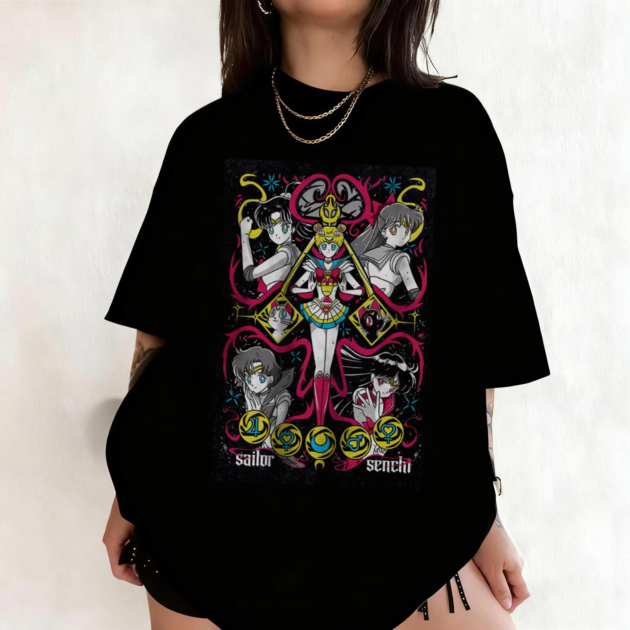 

2026 New Edition Sailor Moon Retro Pattern Summer Pure Cotton Unisexs and Womens TShirt Street Casual Trendy Short Sleeve 4XL